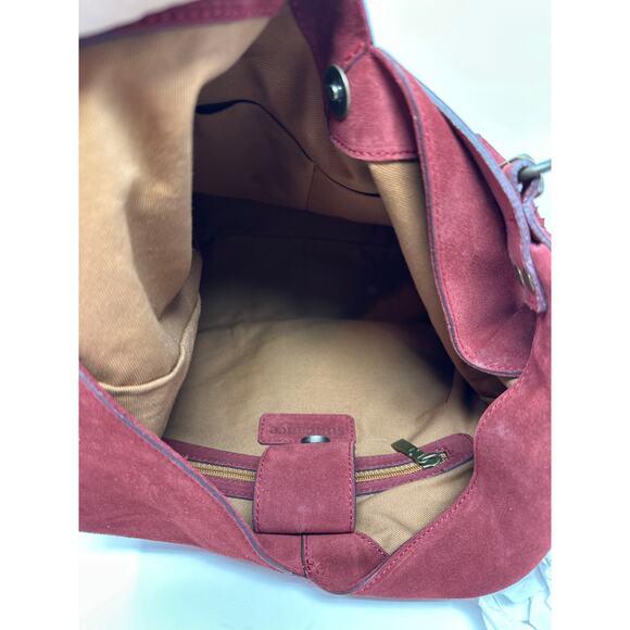 Sundance Origami Red Leather Suede Made in Italy Hobo Slouch Shoulder Bag Purse - Picture 6 of 9